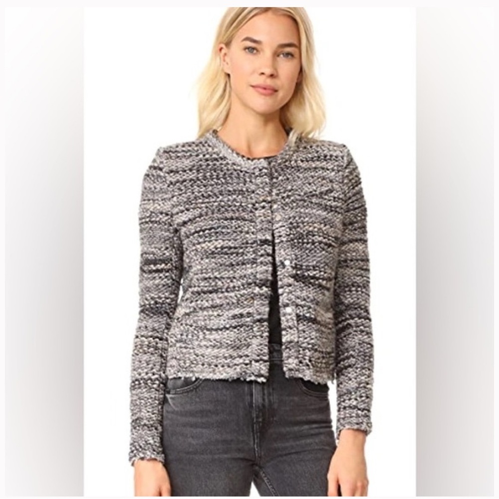 IRO Carene wool blend knit blazer sweater jacket in white/grey size 38